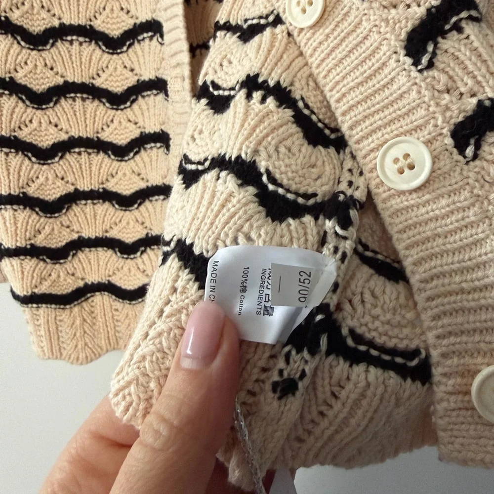 Toddler Cream and Black Striped Knit Cardigan Set - Picture 10 of 12
